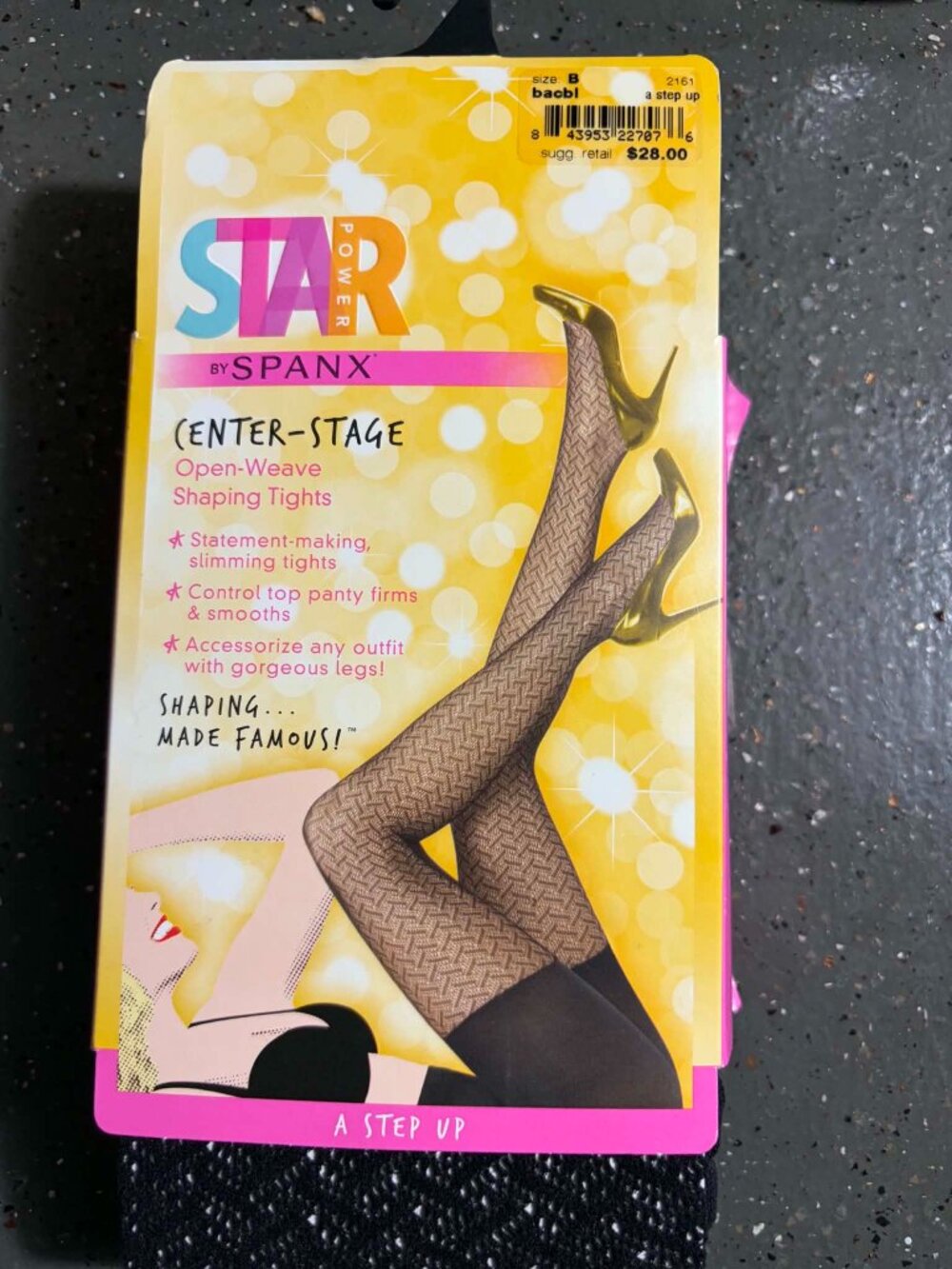 NIB Spanx Star Power Center-Stage Open-Weave Black Shaping Tights Black Size B